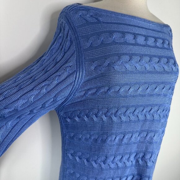 NWT Lauren Ralph Lauren Blue Cotton Blend Boat Neck Cable Knit Sweater XL RP $99 - Picture 4 of 15